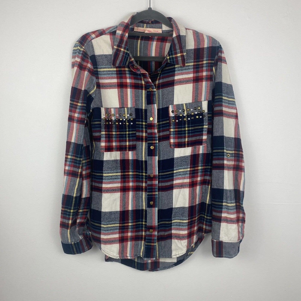 Rebellious.one plaid shirt Size S Gold Snaps Up Front Long Sleeves Front Pockets